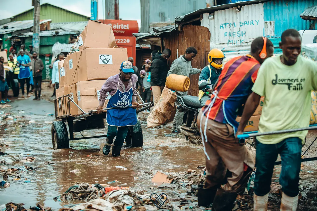 Flood relief donations from Convoy of Hope distributed in Mathare in 2024.